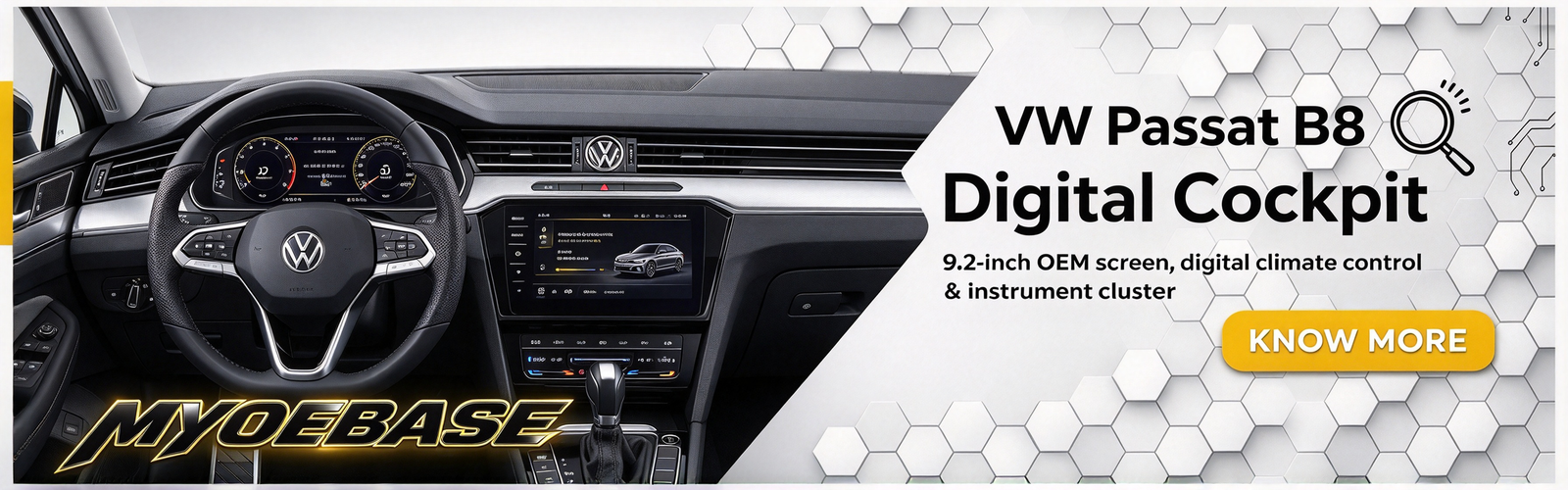 VW Passat B8 9.2 inch MIB3 glass navigation display with digital cockpit